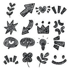 Handdrawn Doodle Sketch Chalk Scribble Scrapbook Journal Sticker Cute Pencil Abstract
