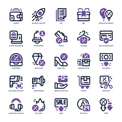 Cyber Monday Icon pack for your website, mobile, presentation, and logo design. Cyber Monday Icon dual tone design. Vector graphics illustration and editable stroke.