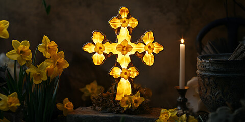 Traditional St Davids Cross with Glowing Light Effect
