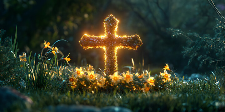 Traditional St Davids Cross with Glowing Light Effect