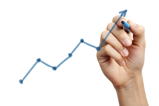 Hand drawing upward trending graph isolated on a white background