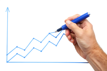 Hand drawing upward trending graph isolated on a white background