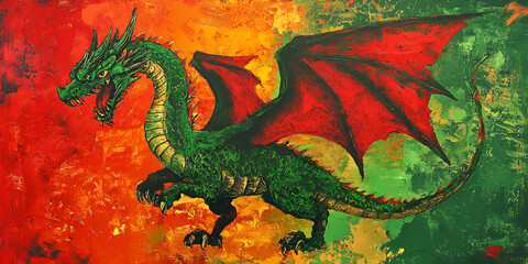 Traditional Welsh Dragon Emblem on Vibrant Red Background