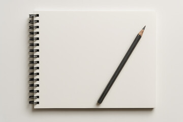 notebook and pencil on white background