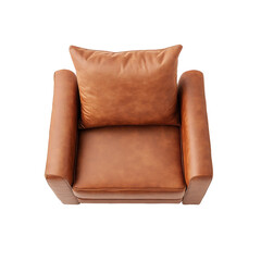 Top View of a Brown Leather Armchair with Pillow