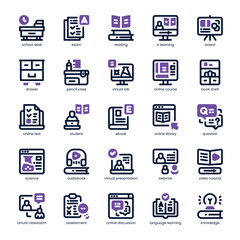 Virtual Classroom Icon pack for your website, mobile, presentation, and logo design. Virtual Classroom Icon dual tone design. Vector graphics illustration and editable stroke.