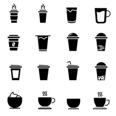 set of drink and coffee cups vector icon
