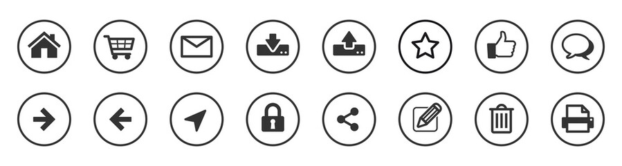 Set of web and internet interface icons. Button and symbol collection for websites, online platforms, and digital navigation. PNG.