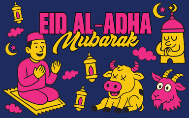 Bright and Playful Eid alAdha Mubarak Illustration