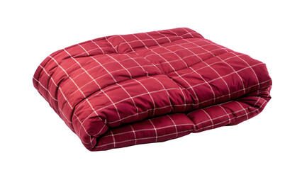 Red plaid quilted blanket isolated on white background isolated on a white background
