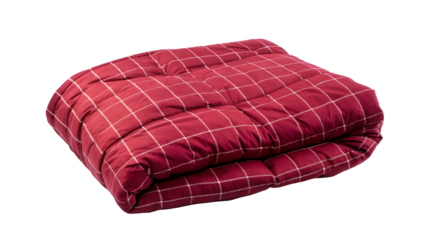 Red plaid quilted blanket isolated on white background isolated on a white background