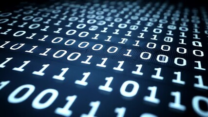 Luminous binary code cascades across a dark surface, evoking technological depth and digital information flow in a close-up view - Powered by Adobe