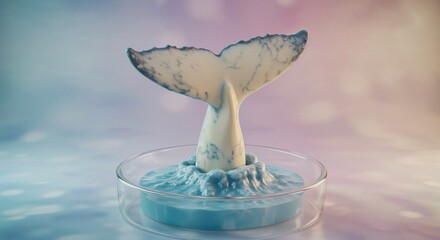 Soap shaped like a whale tail breaching water, half-submerged in a shallow soap dish