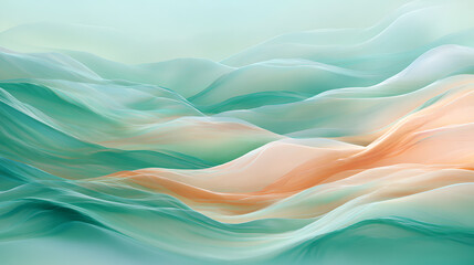 Abstract waves of teal and peach colors creating a serene and calming visual landscape art