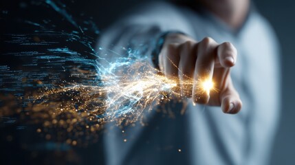 Person as digital change agent icon concept with spark and creativity in a dynamic business transformation scenario