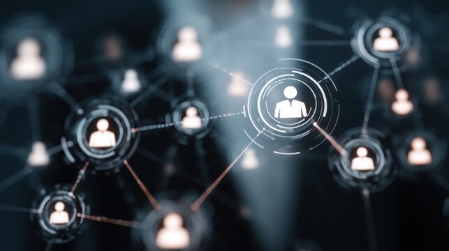 Digital hr ecosystem icon concept illustrating interconnected software solutions for human resource management efficiency