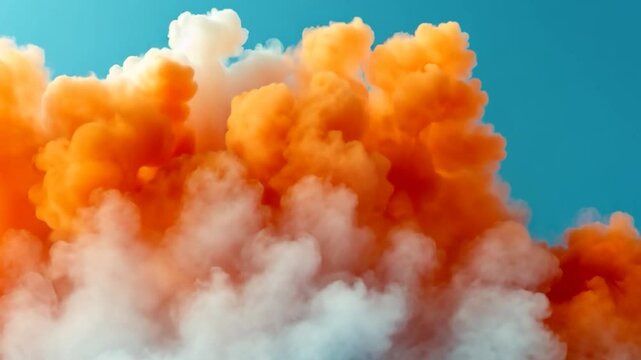 Abstract Orange and White Smoke Cloud against Teal Sky