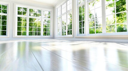Bright Sunroom Overlooking Lush Greenery: A Spacious and Serene Interior. 