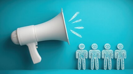 Employee advocacy program icon concept illustrating megaphone with team symbolizing collective voice and advocacy efforts
