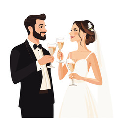 Happy couple toasting with champagne at wedding