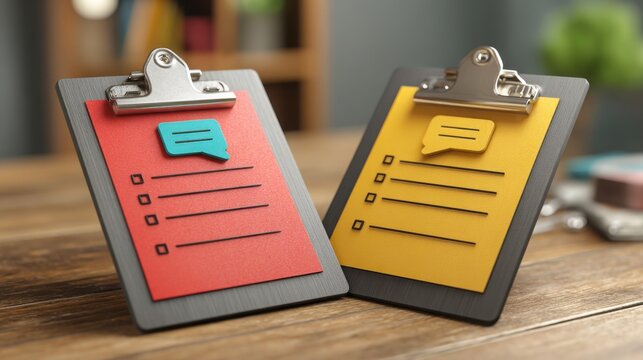 Employee engagement survey icon concept featuring a clipboard with a speech bubble signifying feedback and communication