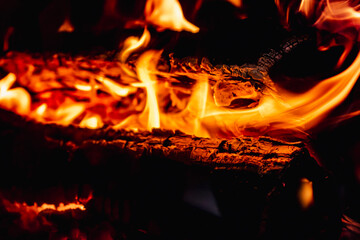 Fire in a fireplace in the living room