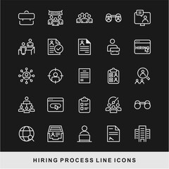 Hiring Process Line Icons. Recruitment, Job Application, Interview, Candidate Selection Vector Set