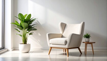 Modern living room interior with contemporary furniture and a comfortable armchair