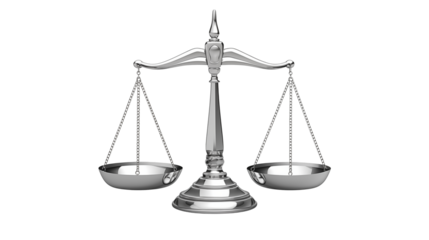 Silver Scales of Justice Symbol Legal Law Balance Concept on white and transparent Background
