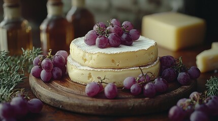 Stacked cheese with grapes
