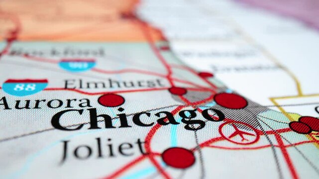 USA Map Showing Chicago City - The Windy City Of United States Of America. - rack focus, zoom in shot