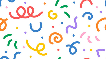 Doodle line fun seamless pattern. Abstract party pop art design. Simple children confetti texture, childish confetti element