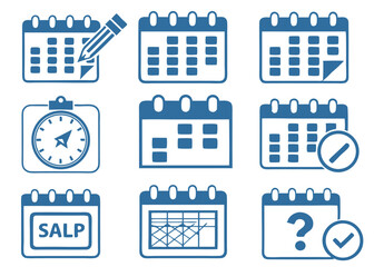 Calendar Icon Set – Blue & White Vector Icons for Scheduling, Reminders, Events & Appointments