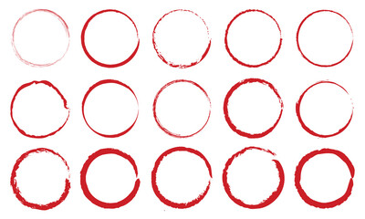 Vector illustration of red colored circle brush. Round red circle brush stroke.  Red round brush painted circle  stock on white background. Vector illustration.