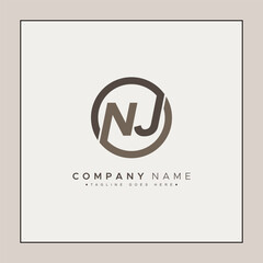 Creative Logo for Initials NJ in Monogram Style - Vector Template for Initial Letter N and J