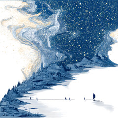 A quantum cartographer folding star maps into empathy trails, constellations formed from kindness, isolated on a white background 