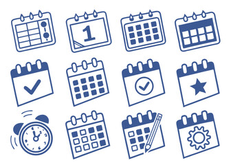 Calendar Icon Set – Blue & White Vector Icons for Scheduling, Reminders, Events & Appointments