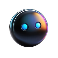 A futuristic orb with glowing blue eyes a chrome reflective surface and on transparent background