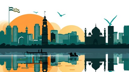 Republic Day City Background: Grand Buildings Mirror the National Flag, Painting a Timely Scroll of the Blending of Neon Brilliance and Patriotic Passion