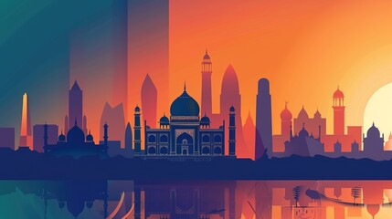 Republic Day City Background: Grand Buildings Mirror the National Flag, Painting a Timely Scroll of the Blending of Neon Brilliance and Patriotic Passion