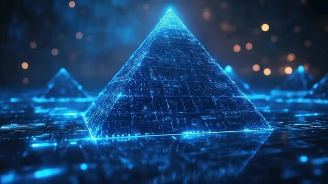 Rotating pyramid with technology background