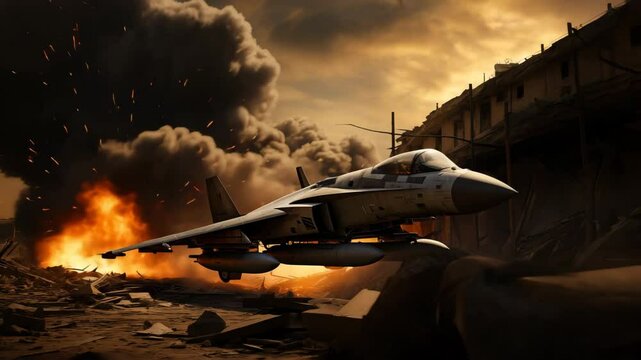 War zone, fighter plane crash