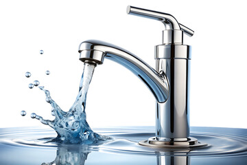 Chrome faucet water splash isolated on a white background png