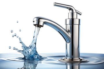 Chrome faucet water splash isolated on a white background png