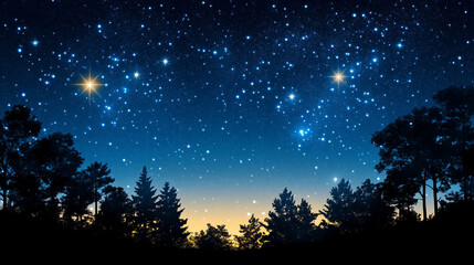 The background shows a night sky filled with stars.

