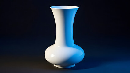 White Porcelain Guanyin Vase Displayed Against Blue Background, Traditional Chinese Ceramic Art
