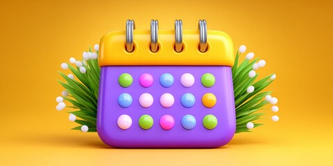 A 3D calendar planner with pop-up budget alerts and icons