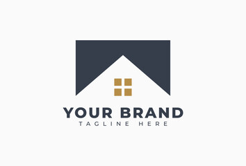 Simple House Building with Window for Real Estate Logo Design Element
