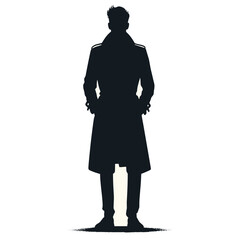 Mysterious Silhouette of Man in Long Coat - Minimalist Black and White Illustration