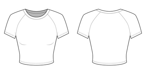 Women's Slim Fit Round Neck Raglan Sleeve T-shirt- Front and Back View- Fashion Vector Illustration- CAD Mock-up 